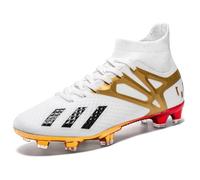 MiaZane Botas de Fútbol FG Profesionales Hombre y Mujer Diseño de Caña Alta para Césped Firme Entrenamiento y Partido Estilo Moderno Tallas Completas Disponibles,Whitegold FG,34 EU