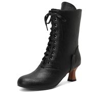 MiaZane Botas de Mediacaña Mujer Tacón Bloque Grueso Punta Redonda Cordones Botas Combate de Moda Largo Tobillo para Ropa Casual de Otoño e Invierno Urbana,Negro,50 EU