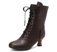 MiaZane Botas de Mediacaña Mujer Tacón Bloque Grueso Punta Redonda Cordones Botas Combate de Moda Largo Tobillo para Ropa Casual de Otoño e Invierno Urbana,Dark Brown,40 EU