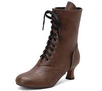 MiaZane Botas de Mediacaña Mujer Tacón Bloque Grueso Punta Redonda Cordones Botas Combate de Moda Largo Tobillo para Ropa Casual de Otoño e Invierno Urbana,Marrón,37 EU