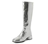MiaZane Botas de Moda Mujer Metalizado Rodilla Tacón Ancho Estilo Go-Go Calzado para Baile y Espectáculos para Fiesta Escénica y Conjuntos Retro,Plata,34 EU