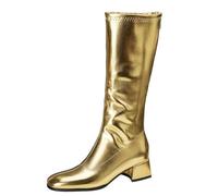 MiaZane Botas de Rendimiento hasta la Rodilla Metálicas para Mujer Oro y Plata Zapatos de Disfraz de Baile Talón Bajo Bloque Calzado para Espectáculo en Escena,Oro,39 EU