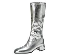 MiaZane Botas de Rendimiento hasta la Rodilla Metálicas para Mujer Oro y Plata Zapatos de Disfraz de Baile Talón Bajo Bloque Calzado para Espectáculo en Escena,Plata,43 EU