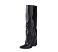 MiaZane Botas hasta La Rodilla Punta En Pico Tacón Ancho Caña Plegable para Invierno Estilo Moda Otoño Fiestas Eventos Caminata Diaria Viaje,Negro,36 EU