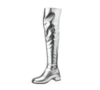 MiaZane Botas Metalizadas Mujer por Encima de la Rodilla Tacón Ancho Cremallera Declaración de Moda Acabado Brillante Botas Altas para Fiesta Noche Streetwear Salida Nocturna,Plata,39 EU