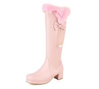 MiaZane Botas Mujer Rodilla con Ribete de Piel Detalle de Lazo Colgantes de Perla Tacón Ancho Botas de Moda Invierno Fiesta Vacaciones Noche Elegante,Rosado,42 EU