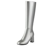 MiaZane Botas Mujer Rodilla Cuero Tacón Ancho Cierre Lateral con Cremallera Clásico Moda Estilo Invierno Confortable Caliente Uso Diario,Plata,40 EU