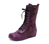 MiaZane Botas Mujeres Altura Medio Gemelo Tacón de Bloque Grueso Estilo Vintage con Cordones Punta Redonda Botas Combate para Estilo Streetwear Otoño e Invierno,Púrpura,49 EU