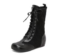MiaZane Botas Mujeres Altura Medio Gemelo Tacón de Bloque Grueso Estilo Vintage con Cordones Punta Redonda Botas Combate para Estilo Streetwear Otoño e Invierno,Negro,41 EU