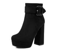 MiaZane Botas Plataforma Gamuza Altura Tobillo Tacón Grueso con Detalle Hebilla Cremallera Lateral para Atuendos Estilo Grunge,Negro,45 EU
