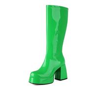 MiaZane Botas Retro Mujer Plataforma Cuero de Charol Rodilla Tacón Ancho Cierre Lateral con Cremallera Estilo Go Go Años 70 Disco Fiesta Vintage,Verde,40 EU