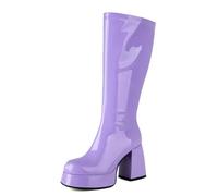 MiaZane Botas Retro Mujer Plataforma Cuero de Charol Rodilla Tacón Ancho Cierre Lateral con Cremallera Estilo Go Go Años 70 Disco Fiesta Vintage,Púrpura,40 EU