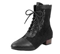MiaZane Botines de Tobillo con Cordones Punta Redonda Tacón de Bloque Bajo Estilo Malla Transpirable Botitas de Moda Botas Casuales para Uso Diario y Viaje de Verano,Negro,49 EU