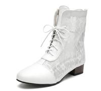 MiaZane Botines de Tobillo con Cordones Punta Redonda Tacón de Bloque Bajo Estilo Malla Transpirable Botitas de Moda Botas Casuales para Uso Diario y Viaje de Verano,Blanca,41 EU