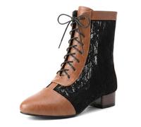 MiaZane Botines de Tobillo con Cordones Punta Redonda Tacón de Bloque Bajo Estilo Malla Transpirable Botitas de Moda Botas Casuales para Uso Diario y Viaje de Verano,Yellowish,37 EU