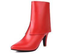 MiaZane Botines De Tobillo para Mujer Punta Puntiaguda Tacón Alto Grueso Correa con Hebilla Cordones Cortos Botines De Moda para Otoño E Invierno Ropa De Calle Y Uso Diario Cómodos,Rojo,38 EU