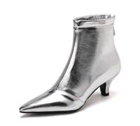 MiaZane Botines Mujer Efecto Metálico Punta Afilada Tacón Kitten Zapatos de Oficina Elegantes para Cóctel Cremallera Lateral Altura de Tacón 5cm Calzado de Moda Uso Diario,Plata,41 EU