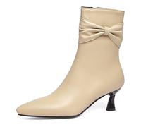 MiaZane Botines Mujer Punta Puntiaguda Tacón Kitten Detalle Lazo Cierre Lateral Botas Cortas Moda para Otoño & Invierno Ropa Callejera & Salida Casual,Almond,45 EU