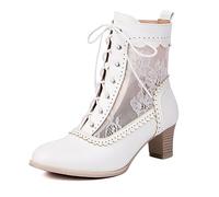 MiaZane Botines Victorianos con Cordones Tacón Grueso Borde Ondulado Detalle De Encaje Estilo Brogue Vintage Moda Retro Uso Diario Oficina Fiesta Comodidad Al Caminar,Blanca,46 EU