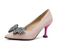 MiaZane Court Zapatos Slip On Mujer Tacones Bajos Medios Punta Afilada Cerrada Pumps Tacón Gatito Sandalias de Vestir para Trabajo de Oficina y Recepción Nocturna,Rosado,34 EU