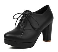 MiaZane Décolleté con Lacci e Plateau da Donna, Punta Afilata in PU Stile Oxford con Tacco Largo da 8CM, Stile Vintage Elegante per Ufficio, Feste, Matrimoni e Outfit Quotidiani,Negro,35 EU