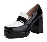 MiaZane Mocasines con Plataforma Tacones Altos Mujer Tacón Alto Grueso Punta Cerrada Zapatos de Cuero Patentado Mocasines Penny Vestido de Trabajo,Negro,37 EU
