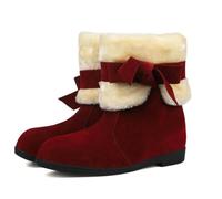 MiaZane Mujeres Invierno Botas Tobillo Gamuza Forro Pelo Sintético con Detalle Lazo Suela Plana para Compras Vacaciones,Rojo,37 EU