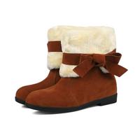 MiaZane Mujeres Invierno Botas Tobillo Gamuza Forro Pelo Sintético con Detalle Lazo Suela Plana para Compras Vacaciones,Marrón,38 EU