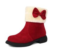 MiaZane Mujeres Invierno Botas Tobillo Tacón Bajo con Decoración Lazo Borde Pelo Sintético para Compras Vacaciones,Rojo,39 EU