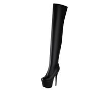 MiaZane Mujeres Plataforma Stiletto Botas sobre Rodilla Alto Tacón Cremallera Lateral Muslo Alto para Eventos Noche,Black Matte,37 EU