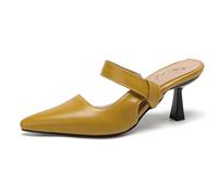 MiaZane Mulas de Tacón Alto Mujer Stiletto Punta Afilada Slip On Court Zapatos Pumps Vestir para Trabajo de Oficina y Fiesta de Verano Cuero PU Suave Suela Goma,Amarillo,48 EU
