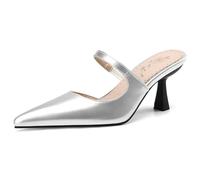 MiaZane Mules de Mujer Sandalias Mules Tacón de Bloque Grueso Poner y Quitar Fácil Punta Afilada Mules de Vestir Tacones de Trabajo Sandalias de Oficina Zapatos,Plata,46 EU