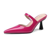 MiaZane Mules de Mujer Sandalias Mules Tacón de Bloque Grueso Poner y Quitar Fácil Punta Afilada Mules de Vestir Tacones de Trabajo Sandalias de Oficina Zapatos,Fuchsia,38 EU