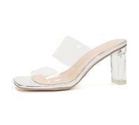 MiaZane Mules de Tacón Transparente Mujer Tacón Ancho Transparente Punta Cuadrada Sandalias Slip On Mules de Vestir Elegantes para Noches de Verano,Mirror 5cm,34 EU