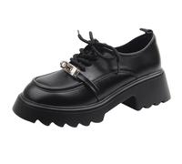 MiaZane Oxford Mocasines con Plataforma Ajuste Ancho Mujer Tacón Bloque Grueso Punta Redonda Cordones Zapatos de Vestir para Oficina y Uso Diario,Negro,36 EU