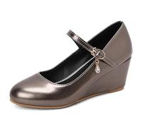 MiaZane Pumps de Punta Redonda de Piel Charol Tacón de Cuña Hebilla Mary Jane Zapatos de Vestir para Ropa Casual de Primavera Verano y Caminar Diario,Gunmetal,35 EU