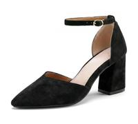 MiaZane Pumps de Tacón de Bloque de Ante Punta Afilada Dos Tonos Tira Tobillo D'Orsay Court Zapatos Elegantes Pumps de Vestir para Fiesta Nocturna y Eventos Formales,Negro,46 EU