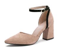 MiaZane Pumps de Tacón de Bloque de Ante Punta Afilada Dos Tonos Tira Tobillo D'Orsay Court Zapatos Elegantes Pumps de Vestir para Fiesta Nocturna y Eventos Formales,Apricot,36 EU