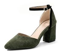 MiaZane Pumps de Tacón de Bloque de Ante Punta Afilada Dos Tonos Tira Tobillo D'Orsay Court Zapatos Elegantes Pumps de Vestir para Fiesta Nocturna y Eventos Formales,Verde,46 EU