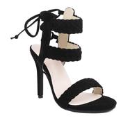 MiaZane Sandalias de Ante con Tiras Mujer Tacón de Aguja Punta Abierta con Tira de Tobillo Tacón Alto Court Zapatos Pumps de Vestir para Boda de Verano y Recepción Nocturna,Negro,48 EU