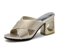 MiaZane Sandalias de Deslizar Metálicas de Tiras Cruzadas Tacón de Bloque Grueso Hueco Punta Abierta Mules Zapatos de Vestir de Moda de Verano para Fiesta Nocturna y Recepción,Oro,48 EU