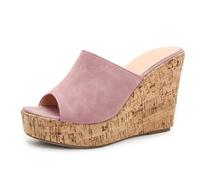 MiaZane Sandalias de Plataforma Cuña Punta Abierta Slip On Mulas Tacón Alto Zapatos de Verano para Vacaciones en la Playa y Atuendos Casuales Suela de Goma Ligera,Rosado,37 EU