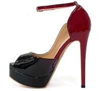 MiaZane Sandalias De Tacón De Aguja para Mujer - Sandalias De Tacón Alto para Mujer - Tacón De 15 Cm Plataforma Impermeable Peep Toe Cross Strap - Ocasiones Elegantes,Wine,35 EU