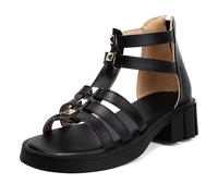 MiaZane Sandalias Gladiador Tachonadas Mujer Tacón de Bloque Grueso Acentos Oro Correas Finas Punta Abierta Plataforma Calzado de Verano Caminata Urbana Casual y Viaje Vacacional,Negro,37 EU