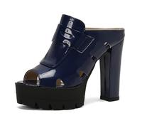 MiaZane Sandalias Mujer Tacón de Bloque Grueso Charol Punta Peep Toe Plataforma Dress Slides Mules Tacones Tacón Alto Sandalias de Verano para Viaje Diario y Salida Informal,Azul,40 EU