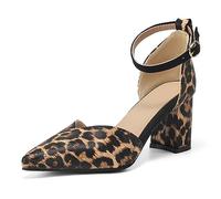 MiaZane Sandalias Mujer Tacón de Bloque Grueso Correa Tobillo Punta Afilada Estampado Cebra Tacones Vestir Zapatos Slingback de Moda para Brunch de Verano y Cóctel,Leopardo,38 EU