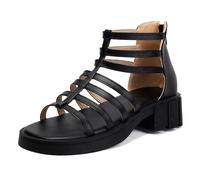 MiaZane Sandalias Mujer Tacón de Bloque Grueso Cremallera Trasera Punta Redonda Romanas Sandalias de Trabajo Zapatos para Caminar de Oficina Calzado de Verano Diario,Negro,45 EU