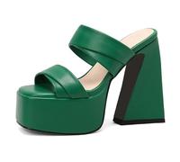 MiaZane Sandalias Mujer Tacón de Bloque Grueso Punta Cuadrada Una Banda Plataforma Mules de Deslizar Tacones Punta Abierta Zapatos de Verano para Viaje Diario y Salida Informal,Verde,40 EU