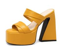 MiaZane Sandalias Mujer Tacón de Bloque Grueso Punta Cuadrada Una Banda Plataforma Mules de Deslizar Tacones Punta Abierta Zapatos de Verano para Viaje Diario y Salida Informal,Amarillo,35 EU