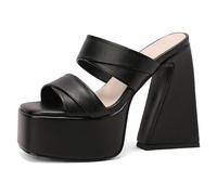 MiaZane Sandalias Mujer Tacón de Bloque Grueso Punta Cuadrada Una Banda Plataforma Mules de Deslizar Tacones Punta Abierta Zapatos de Verano para Viaje Diario y Salida Informal,Negro,35 EU